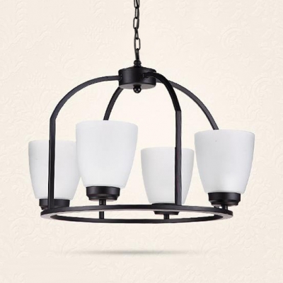 American Rust Bowl Shade Chandelier 4/6/8 Lights Frosted Glass Pendant Lamp in White for Bedroom