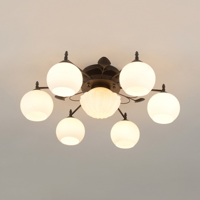 American Rustic White Ceiling Lamp Orb Shade 5/7/9 Lights Metal Semi Flush Light for Dining Room