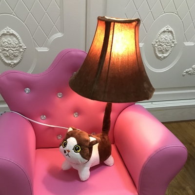 Animal Brown/Gray LED Desk Light Toy Cat 1 Light Fabric Reading Light for Child Bedroom
