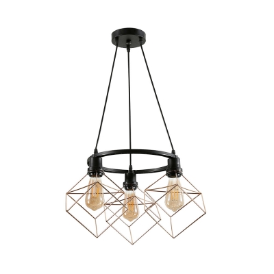 Antique Style Black Pendant Light with Cube Cage 3/6 Lights Metal Ceiling Pendant for Bar
