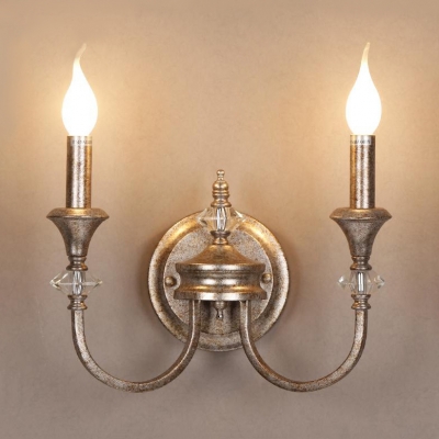Antique Style Candle Sconce Lamp with/without Shade Metal 2 Lights Silver Wall Light for Restaurant