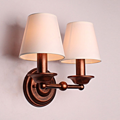 Antique Style Rust Wall Lamp Tapered Shade 2 Lights Metal Wall Light for Bedroom Living Room