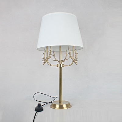 Bedroom Plug In Desk Lamp with Deer Decoration Fabric 1 Light Modern White Study Light