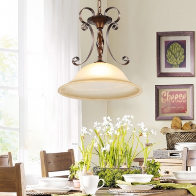 Bell Shade Dining Room Ceiling Light Frosted Glass Metal 1 Light Hanging Lamp in Beige