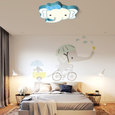 Boy Girl Bedroom Elephant Ceiling Lamp Acrylic Cute Blue/White LED Flush Light in Warm/White