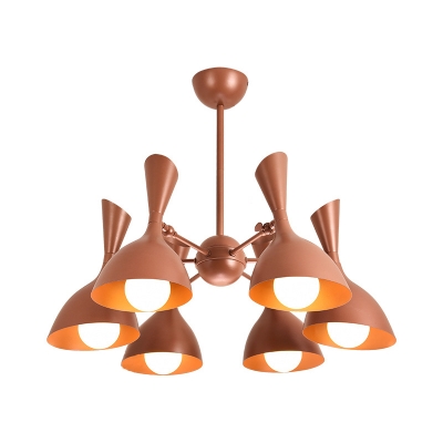 Brown/Green Curved Pendant Lamp 3/6/8 Lights Macaron Loft Metal Chandelier for Living Room
