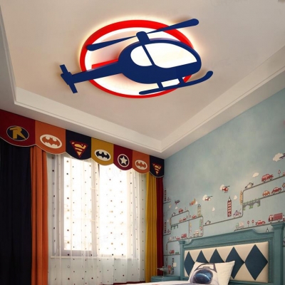 Cartoon Blue LED Flushmount Light Helicopter Acrylic Ceiling Light in Warm/White/Third Gear for Boy Bedroom