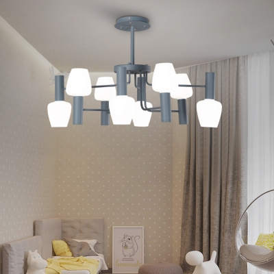 Contemporary Bud Shade Chandelier Opal Glass 8 Lights Gray/Pink/Yellow Hanging Light for Hotel
