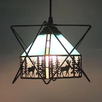 Craftsman/Lodge Ceiling Pendant 1 Light Tiffany Antique Glass Ceiling Light for Balcony