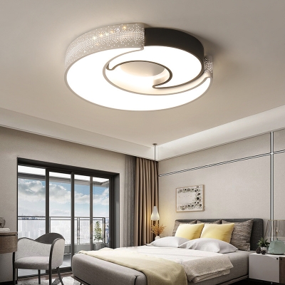 Creative Two Moon Flush Mount Light Acrylic LED Ceiling Light in Warm/White/Third Gear for Child Bedroom