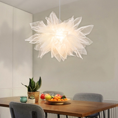 Creative White Pendant Light Flower Shape 1 Light Fabric Hanging Light for Girl Bedroom Cloth Shop