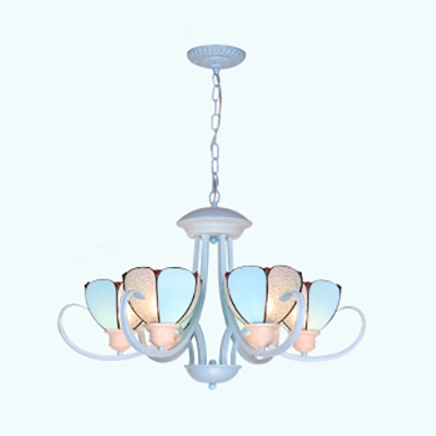 Dome Shade Hanging Light 3/6/8 Lights Tiffany Style Glass Metal Chandelier for Bedroom