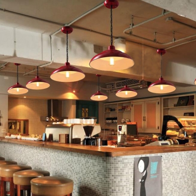 Double Bubble Restaurant Hanging Lamp Metal Single Light Industrial Pendant Light in Red/White