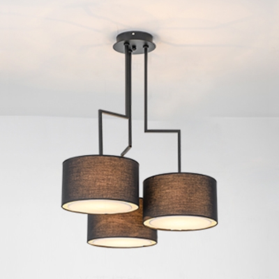 Drum Shade Restaurant Pendant Light Fabric 3 Lights Simple Style Chandelier in Black/Coffee/White