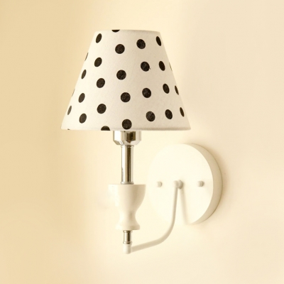 Fabric Tapered Shade Sconce Light Kids Bedroom 1 Light Lovely Wall Light with Dottie/Leaf