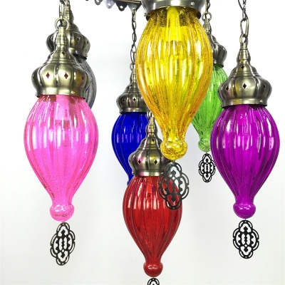 Fluted Glass Teardrop Suspension Light 7 Lights Vintage Style Multi-Color Chandelier for Cloth Shop