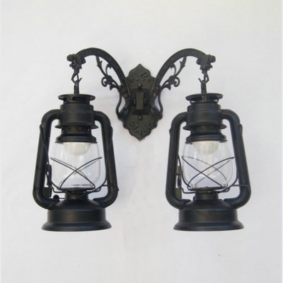 Front Door Kerosene Wall Lamp Wrought Iron 2 Lights Vintage Stylish Age Brass/Black/Copper Wall Light