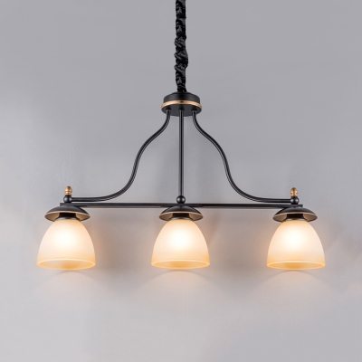 Frosted Glass Bowl Shade Pendant Lamp Cafe 3 Lights American Rustic Island Light in Black