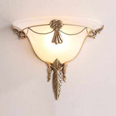 Frosted Glass Cone Wall Light with Flower 1 Light Rustic Style Sconce Light in White for Bathroom