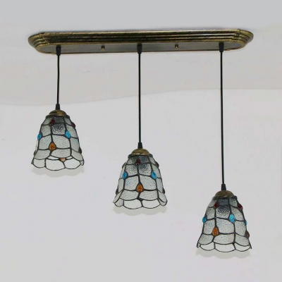 Glass Bell/Domed Shade Hanging Light 3 Heads Tiffany Style Pendant Light in Aged Brass for Hallway