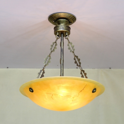 Glass Bowl Shade Inverted Hanging Light Hotel 3 Lights Antique Style Ceiling Pendant in White/Yellow