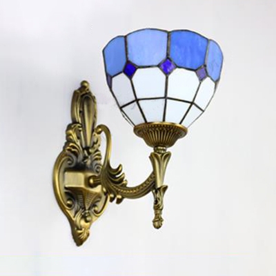 Glass Dome Shade Wall Sconce 1 Light Mediterranean Style Wall Lamp for Living Room Bathroom