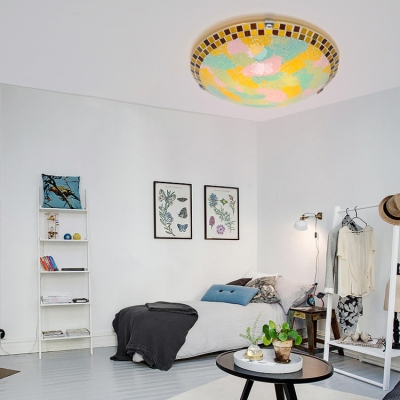 Glass Domed Shade Ceiling Light 16 Inch Mosaic Multi-Color Flush Light for Kid Bedroom