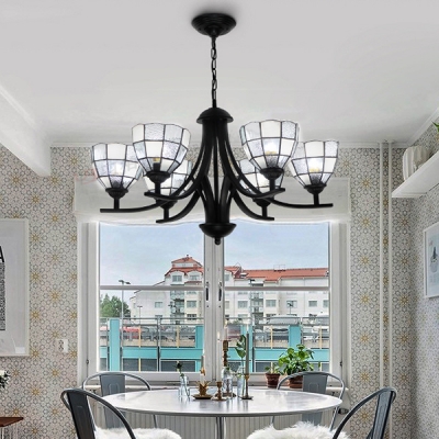 Glass Metal Dome Hanging Lamp 6/8 Lights Traditional Chandelier Light for Dining Room Hotel