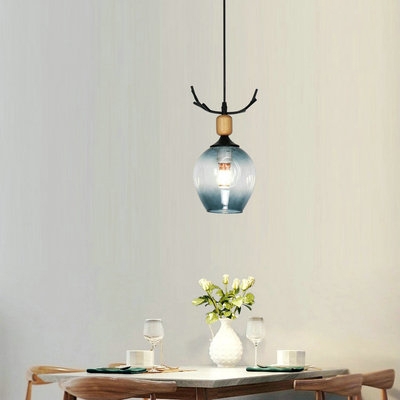 Globe Child Bedroom Ceiling Lamp Amber/Clear/Smoke Gray Glass 1 Light Simple Style Pendant Light with Antlers