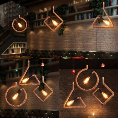 Vintage Beige Pendant Light Round/Square/Triangle 1 Light Rope Hanging Light with Billiard for Bar