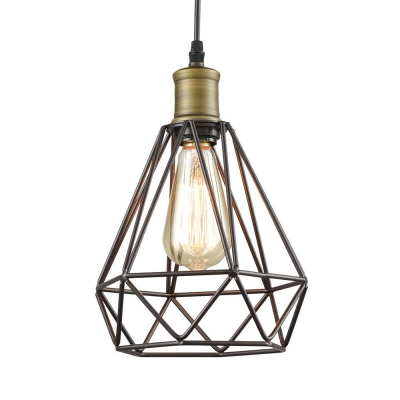 Black Diamond Cage Pendant Light with Adjustable Cord 1 Light Vintage Metal Hanging Light for Corridor