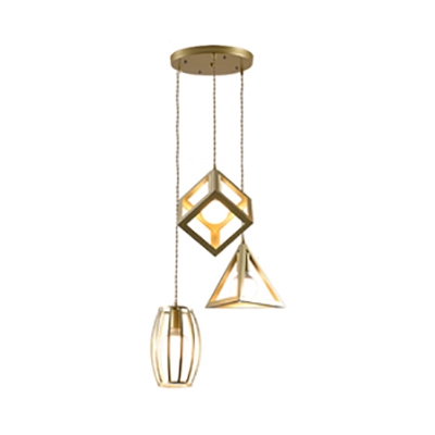 Metal Linear/Round Canopy Pendant Lamp Corridor Three Lights Creative Hanging Light in Gold