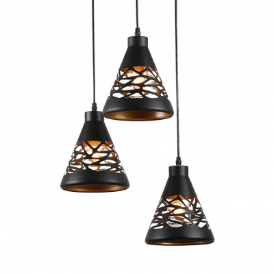 Industrial Black Pendant Lamp Cone Shade 3 Lights Metal Hanging Light for Hotel Restaurant