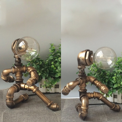 Industrial Curtsy Robot Desk Light 1 Head Metal Study Lighting in Brass for KTV Cafe