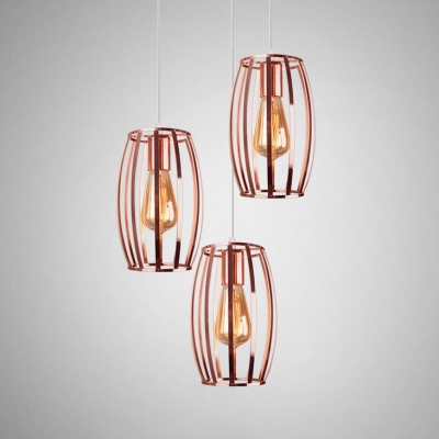 Industrial Rose Gold Hanging Light Curved Wire Frame 3 Lights Metal Pendant Light for Cloth Shop