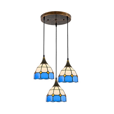 Lattice Bowl Restaurant Hanging Light Glass 3/4/6 Lights Nautical Style Island Pendant in Blue