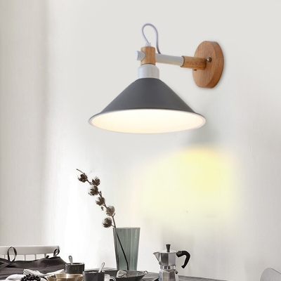 Metal Cone Sconce Light 1 Light Simple Style Macaron Color Scone Lamp with Adjustable Angle for Bedroom