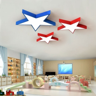 Modern Blue/Red Flush Mount Light with Star Acrylic Eye-Caring Ceiling Fixture for Nursing Room