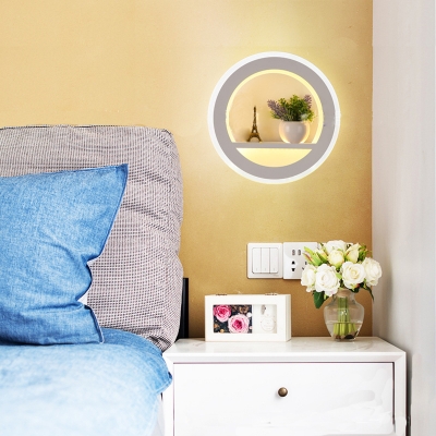 Modern White Wall Light with Vase Acrylic Round LED Sconce Light in Warm for Study Room