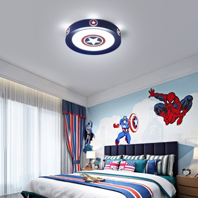Movie Element Round Flushmount Light Cartoon Acrylic Ceiling Lamp in Blue for Boys Bedroom