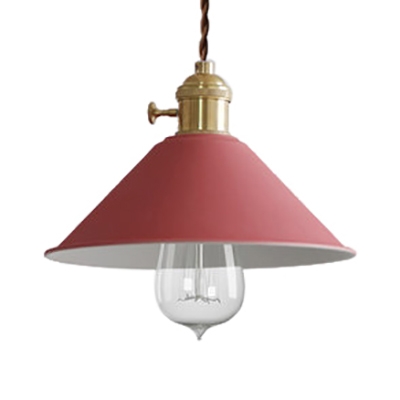 Multi Color Cone Pendant Light Macaroon Metal 1 Light Hanging Light in Blue/Brown/Gray/Green/Red/White/Yellow