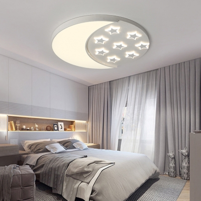 Night View LED Flushmount Light Kids Metal White Ceiling Light in Warm/White for Nursing Room