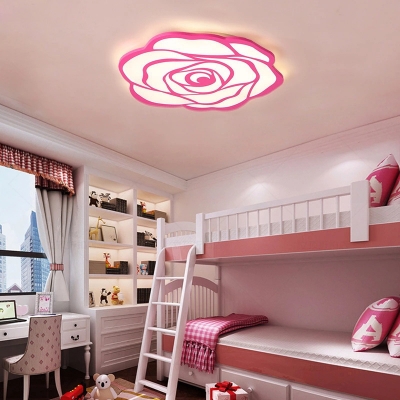 Pink Bloom LED Ceiling Mount Light Romantic Acrylic Flush Light in Warm/White for Girl Bedroom