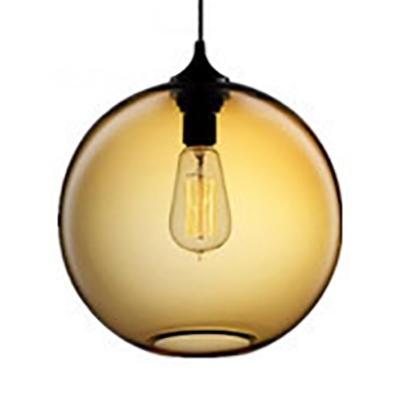 Simple Style Orb Pendant Light 1 Light Glass Hanging Light in Amber/Blue/Gray/Red for Study Room