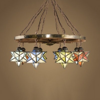Star Shade Restaurant Chandelier Stained Glass 8 Lights Tiffany Style Industrial Pendant Lamp