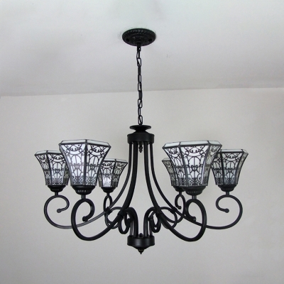 Traditional Black Chandelier Bell Shade 6 Lights Metal Pendant Light for Dining Room Villa