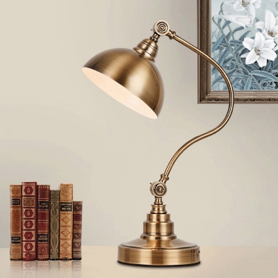 Vintage Dome Shade Study Light 1 Light Metal Rotatable Desk Lamp in Brass for Living Room