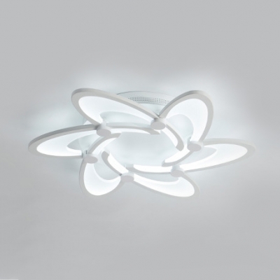 White Floral LED Semi Flush Light 6/9 Lights Cartoon Acrylic LED Ceiling Fixture for Girl Bedroom