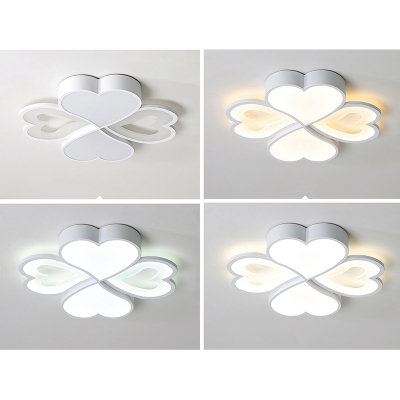 White Four-Heart LED Ceiling Lamp Kids Metal Flush Mount Light in Warm/White for Study Room