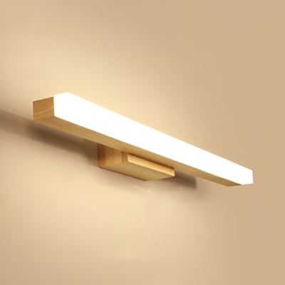 Wood Linear LED Vanity Lighting 16/23.5/31.5 Inch Nordic Style Waterproof Wall Light in Beige for Dressing Room